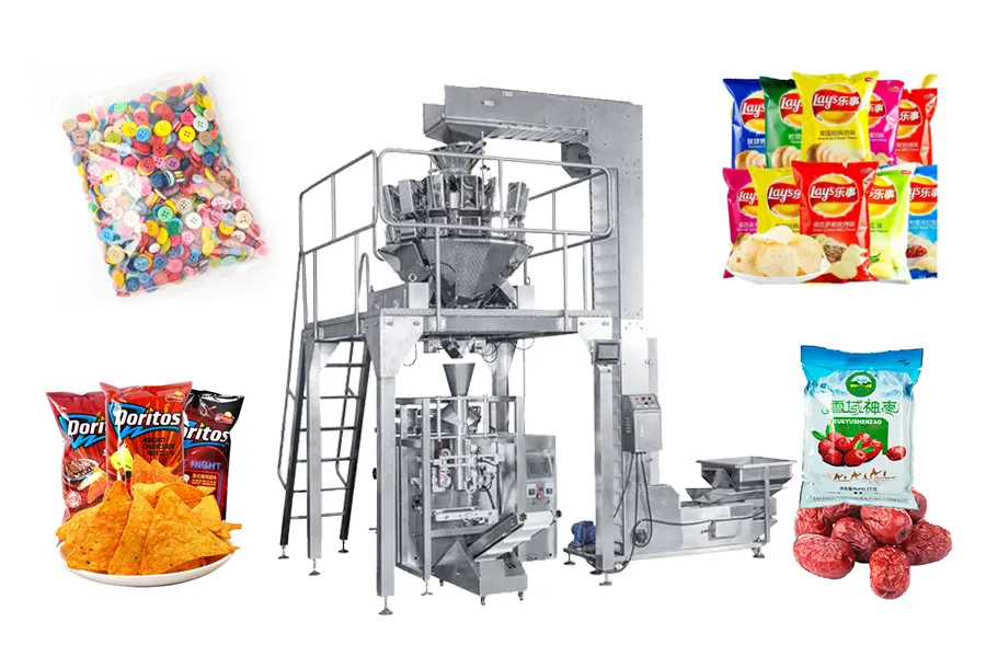 This is a large capacity packing machine with multi-head weigher