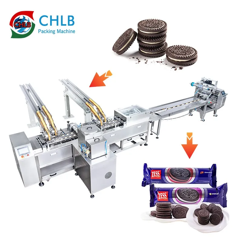 This is a picture of the oreo type cream biscuits packing machine