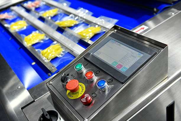 Control panel of industrial machine are wrap food products food in production lines